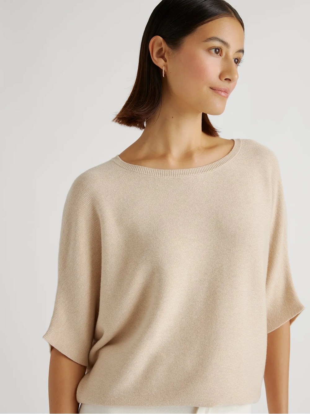 Quince Women's Short Sleeve Knit Sweater in Light Beige Size S Cotton - Picture 2 of 15